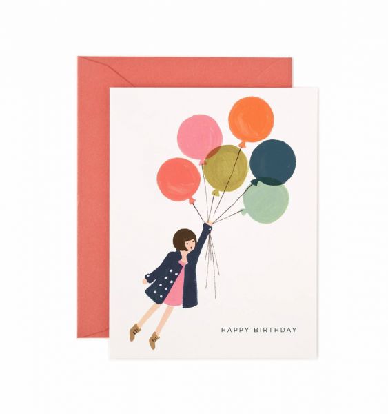 Geburtstagskarte Mädchen mit Ballonen
